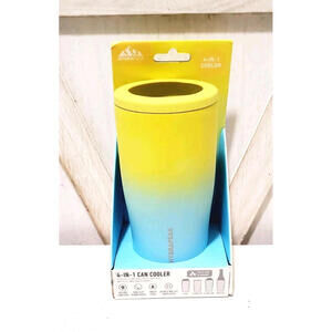 HydraPeak 12oz Slim Can Cooler Blue Yellow Ombré Sweat Free Double Walled